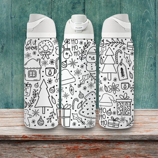 Christmas Doodles Laser Engraved Owala Bottle
