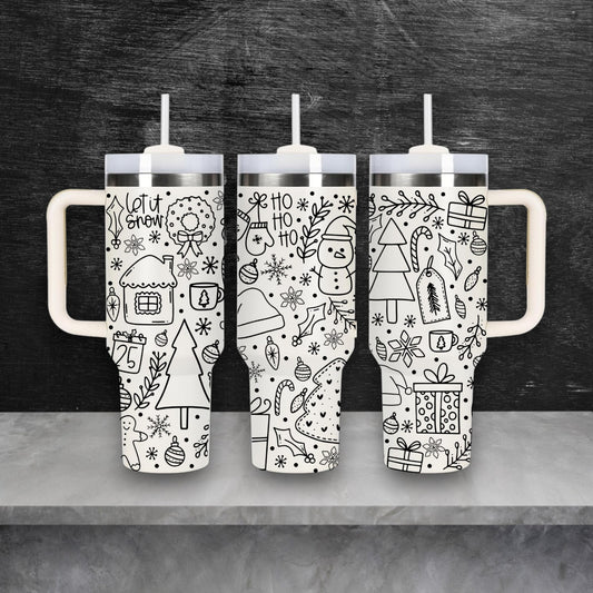 Christmas Doodles Laser Engraved Stanley Quencher