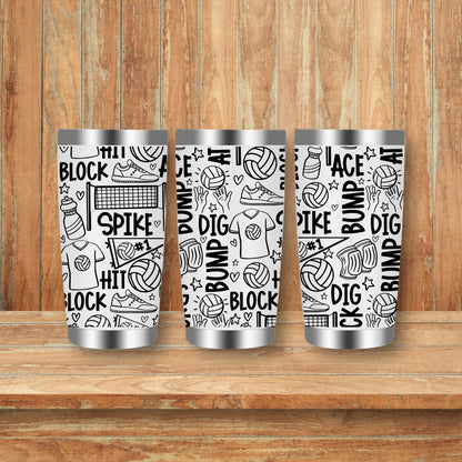 Volleyball Sports Doodles Laser Engraved Travel Tumblers (Yeti)