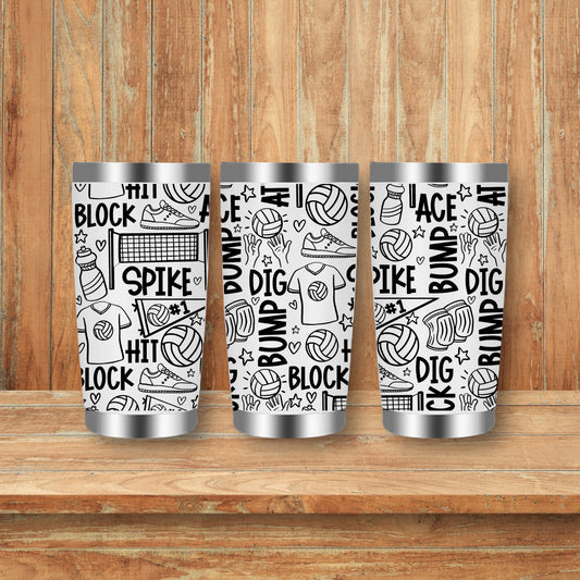 Volleyball Sports Doodles Laser Engraved Travel Tumblers (Yeti)