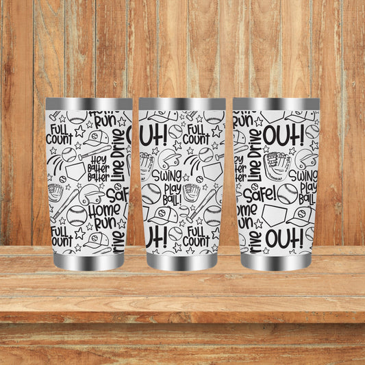 Baseball Sports Doodles Laser Engraved Travel Tumblers (Yeti)
