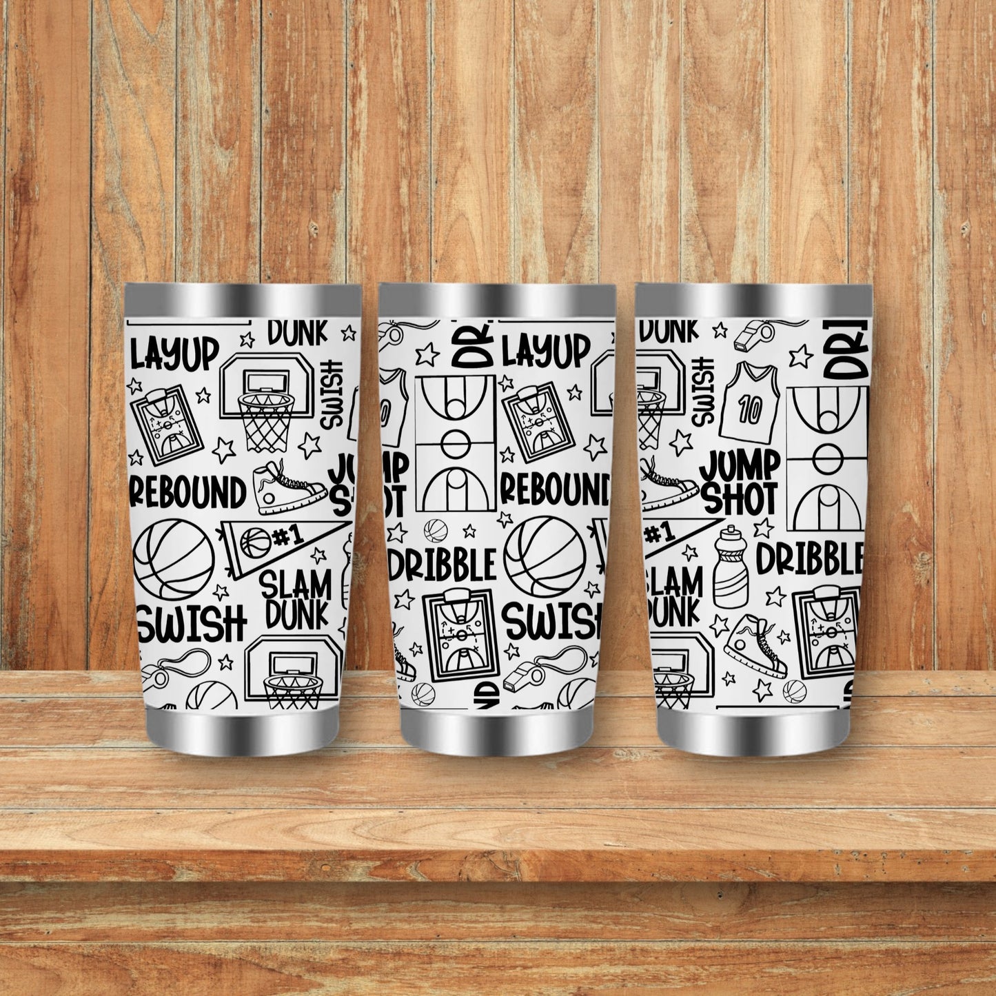 Basketball Sports Doodles Laser Engraved Travel Tumblers (Yeti)