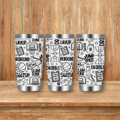 Basketball Sports Doodles Laser Engraved Travel Tumblers (Yeti)