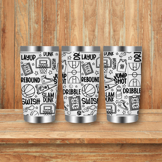 Basketball Sports Doodles Laser Engraved Travel Tumblers (Yeti)