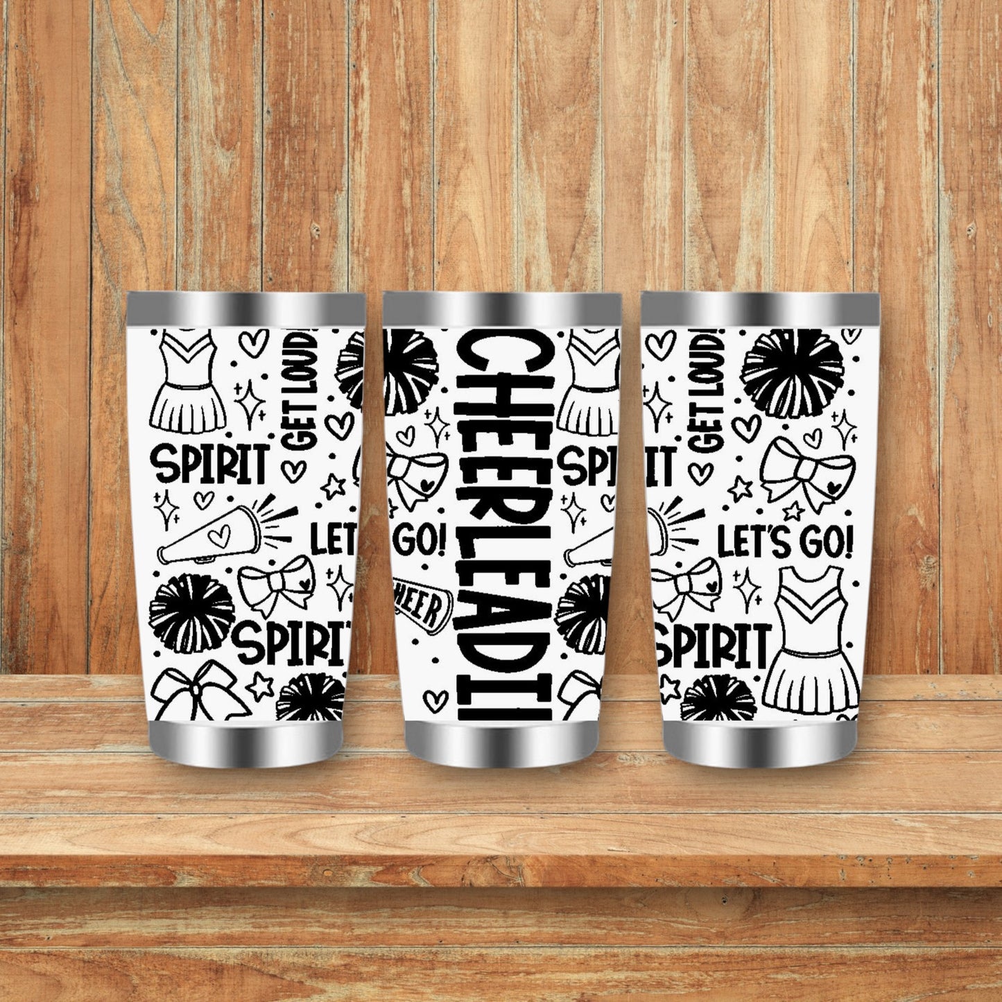 Cheerleading Sports Doodles Laser Engraved Travel Tumblers (Yeti)
