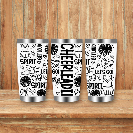 Cheerleading Sports Doodles Laser Engraved Travel Tumblers (Yeti)