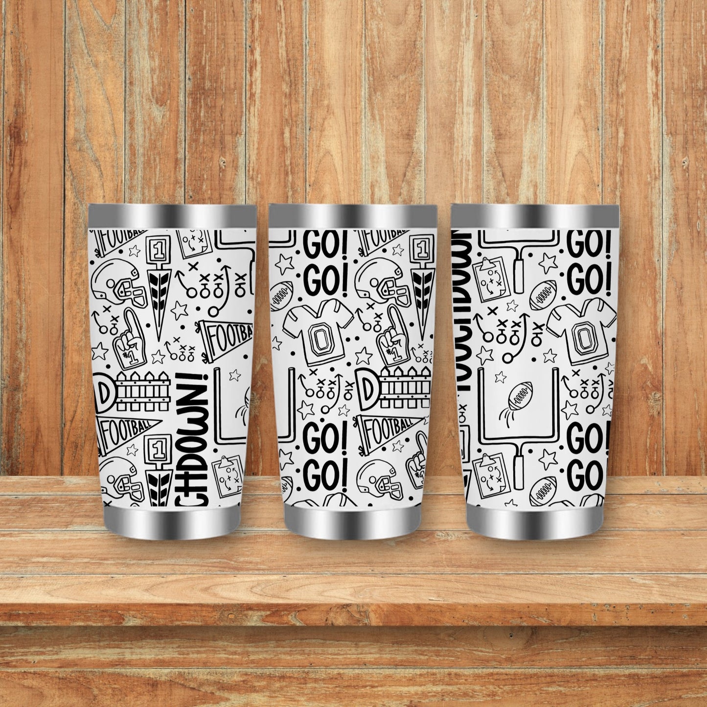 Football Sports Doodles Laser Engraved Travel Tumblers (Yeti)