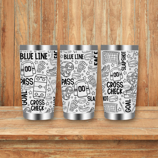 Hockey Sports Doodles Laser Engraved Travel Tumblers (Yeti)