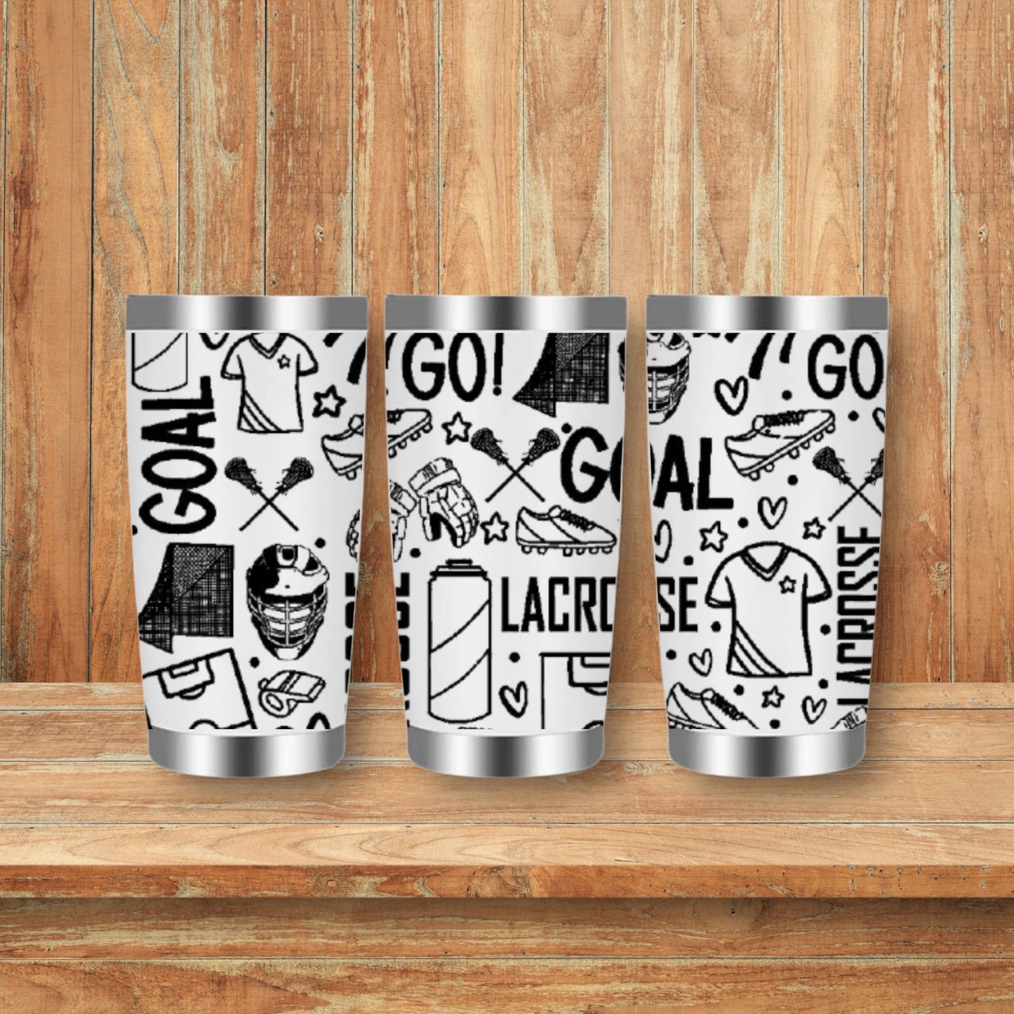 Lacrosse Sports Doodles Laser Engraved Travel Tumblers (Yeti)