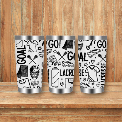 Lacrosse Sports Doodles Laser Engraved Travel Tumblers (Yeti)