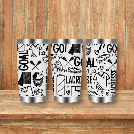 Lacrosse Sports Doodles Laser Engraved Travel Tumblers (Yeti)