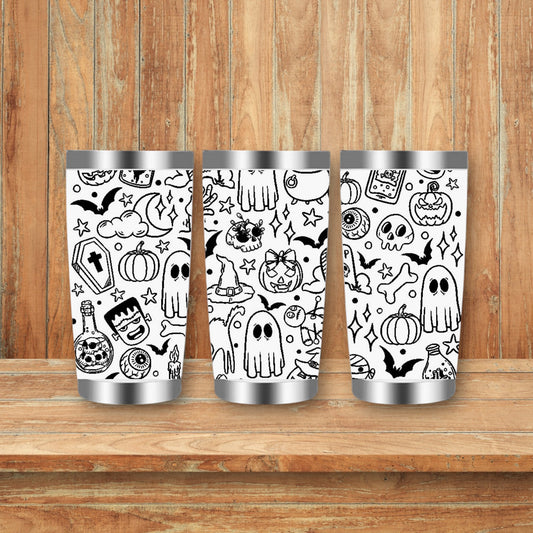 Halloween Doodles Laser Engraved Travel Tumblers (Yeti)